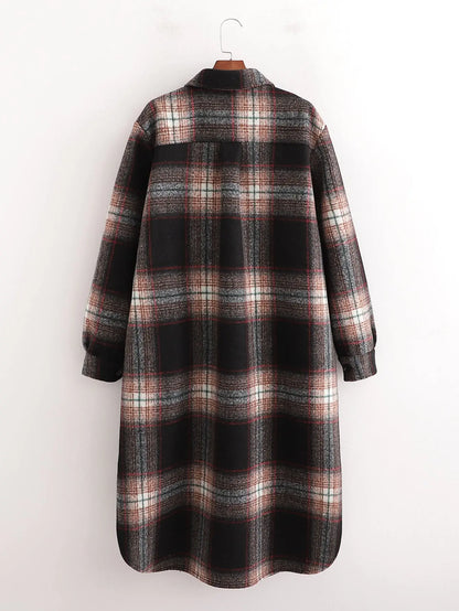 Women's Slim Dark Brown Woolen Plaid Jacket - The elite ways