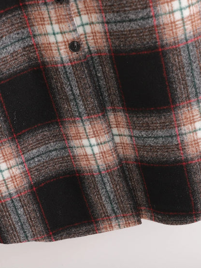 Women's Slim Dark Brown Woolen Plaid Jacket - The elite ways