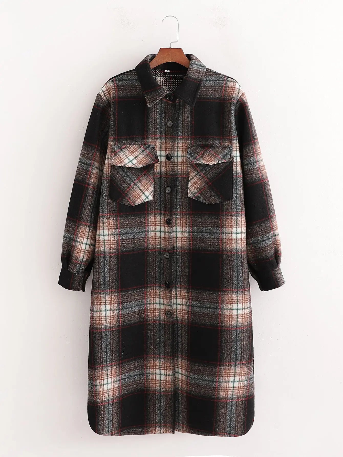 Women's Slim Dark Brown Woolen Plaid Jacket - The elite ways