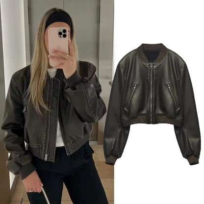 Women's Stand Collar Motorcycle Pilot Jacket - The elite ways