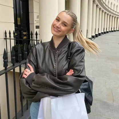 Women's Stand Collar Motorcycle Pilot Jacket - The elite ways