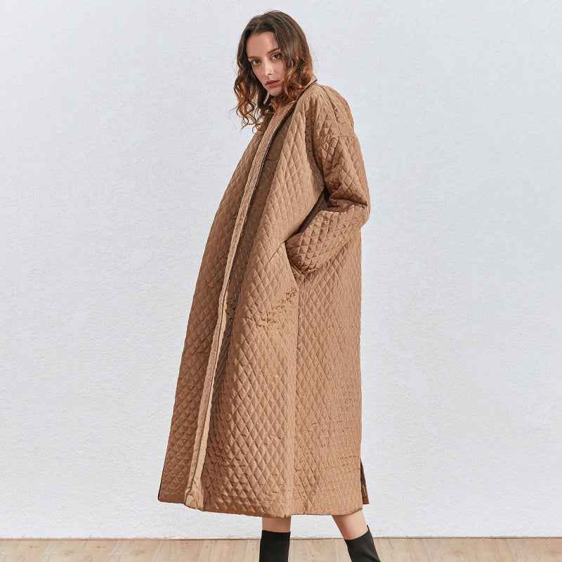 Women's dark buckle smooth plaid trench coat - The elite ways