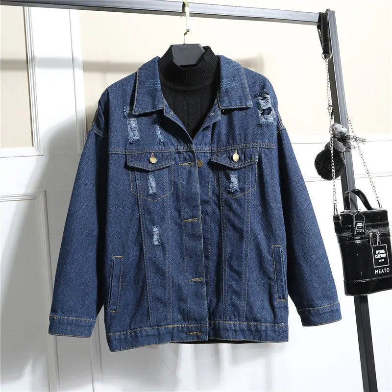 Worn Loose Denim Jacket Women's Long Sleeves Alamode