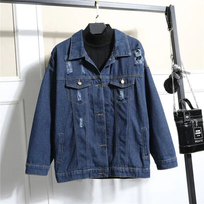 Worn Loose Denim Jacket Women's Long Sleeves Alamode