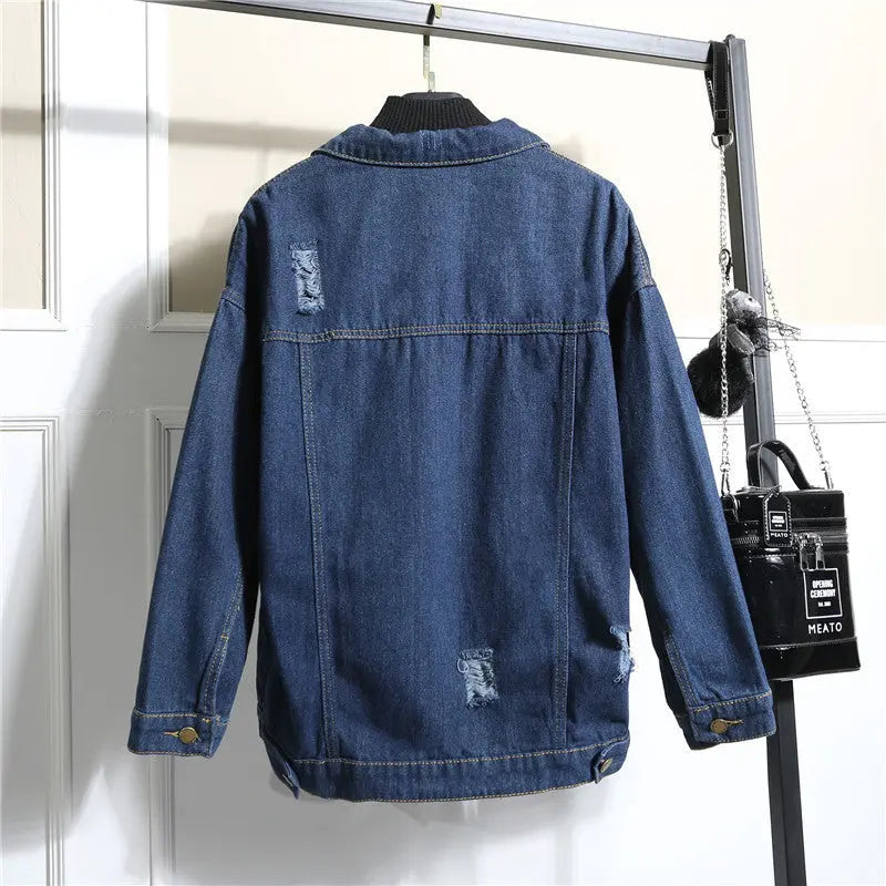 Worn Loose Denim Jacket Women's Long Sleeves Alamode