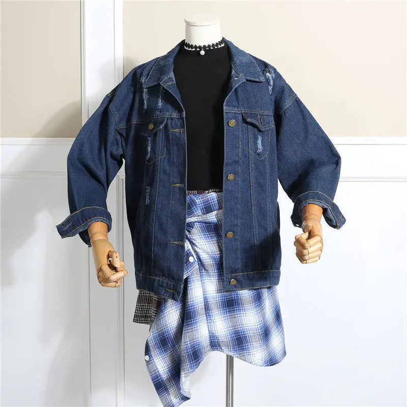 Worn Loose Denim Jacket Women's Long Sleeves Alamode
