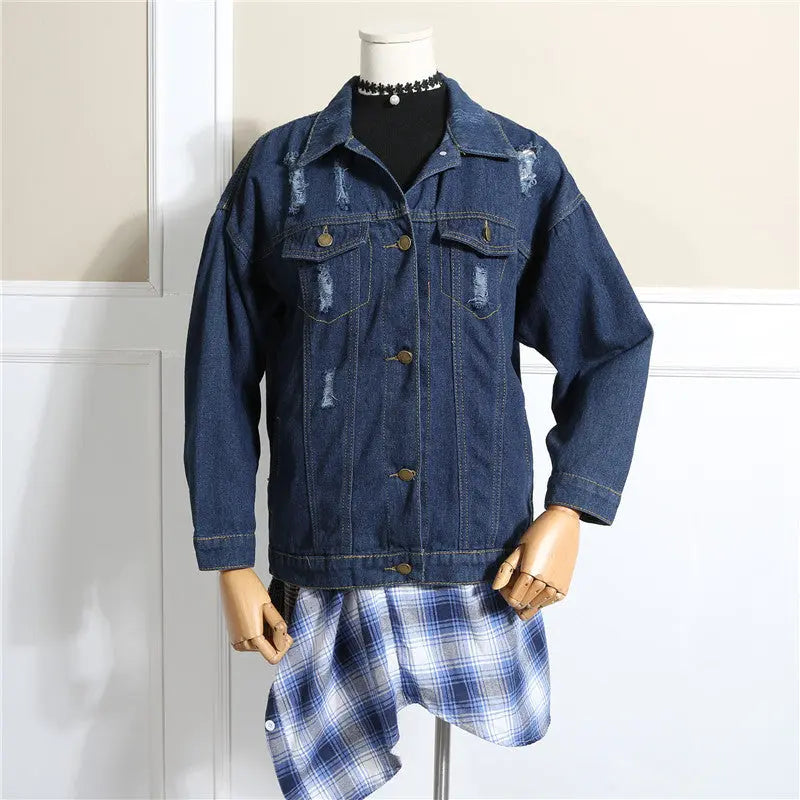 Worn Loose Denim Jacket Women's Long Sleeves Alamode