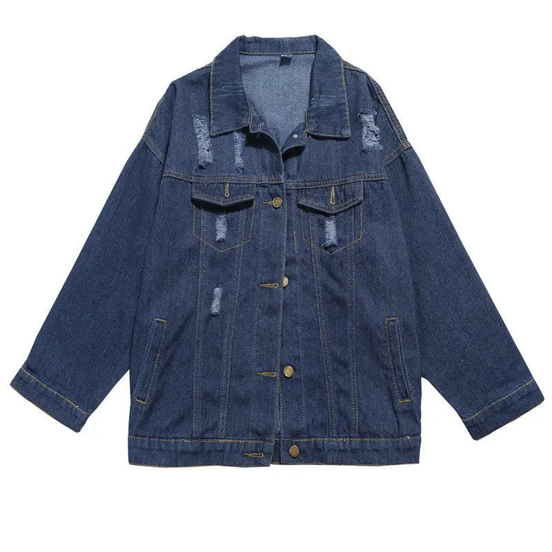 Worn Loose Denim Jacket Women's Long Sleeves Alamode