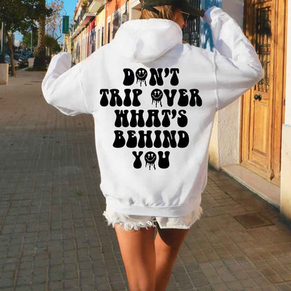 Leisure Pullover Drawstring Letter Print Pattern Hoodie.