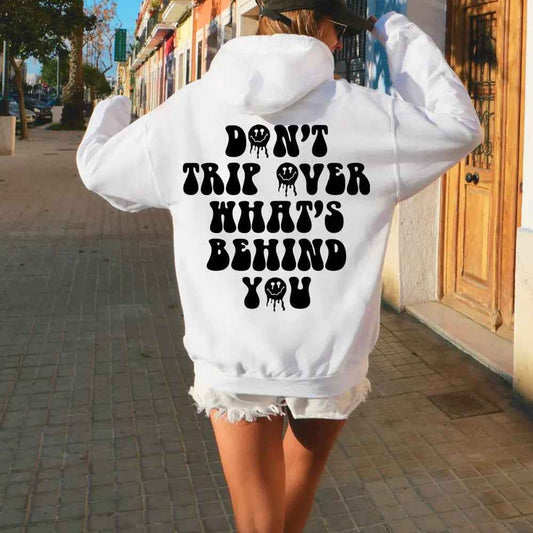 Leisure Pullover Drawstring Letter Print Pattern Hoodie.