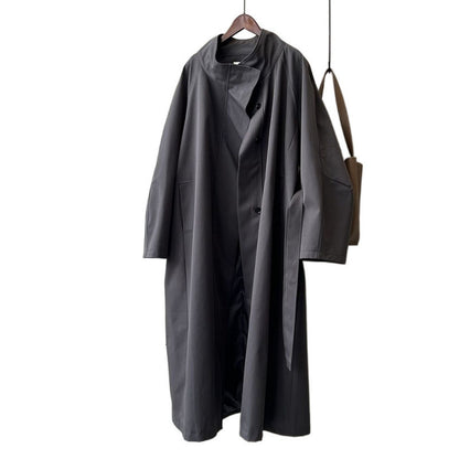 Women's Solid Color Loose Mid Length Windbreaker Jacket.