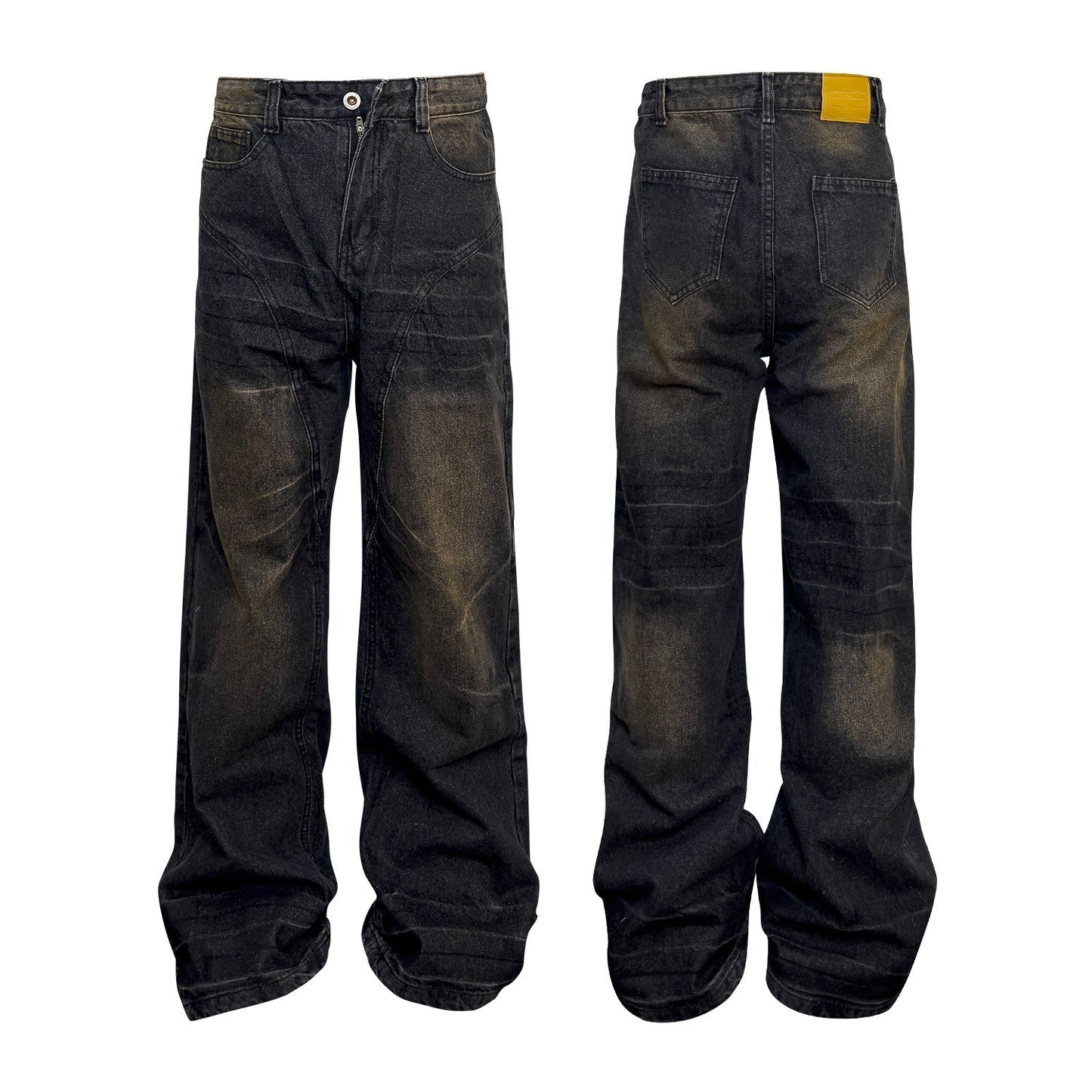 Washed Straight Dirty Mud Textured Deconstructed Jeans Alamode