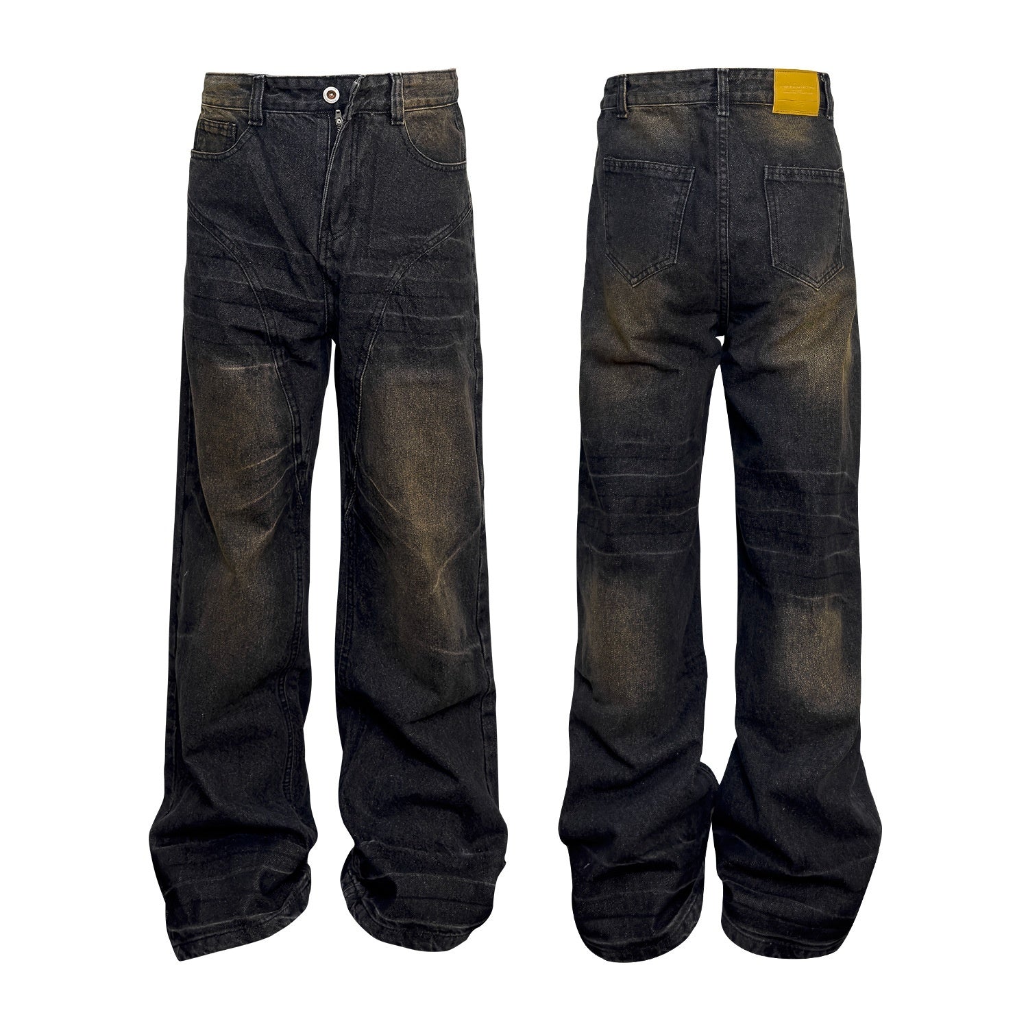 Washed Straight Dirty Mud Textured Deconstructed Jeans Alamode