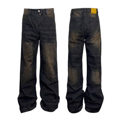 Washed Straight Dirty Mud Textured Deconstructed Jeans Alamode