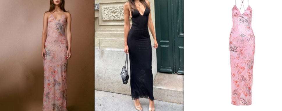 Floral Print Halter Spaghetti Straps Dress Sexy Slim Butterfly Back Dressess Spring Summer Womens Clothing Alamode