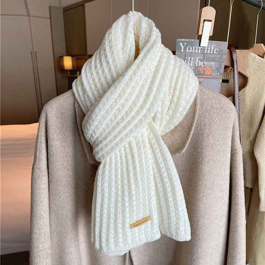 White Harajuku Style Coarse Yarn Knitted Scarf For Women Winter Korean Style All-matching Warm Japanese Style Students Thickened