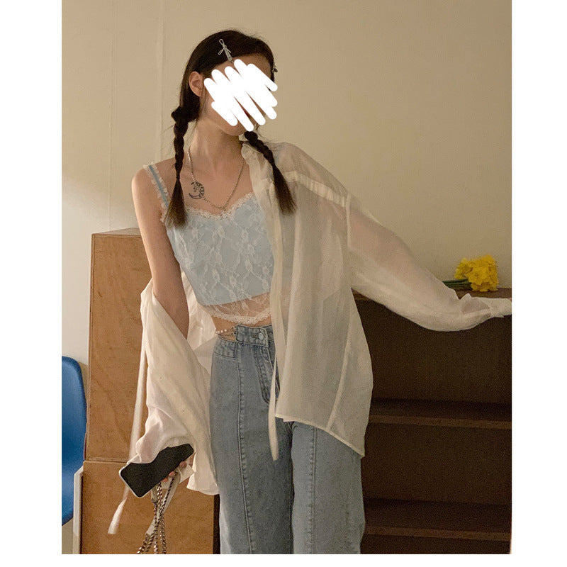 Blue Lace Camisole Niche Slim Camisole Alamode