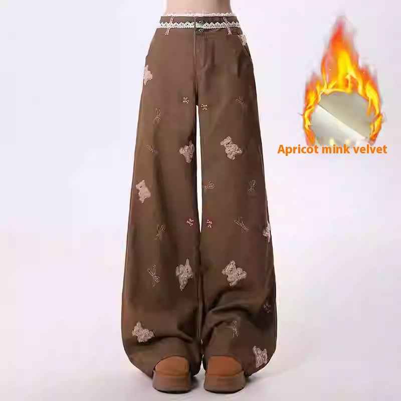 Cartoon Embroidery Straight Leisure Harajuku Lazy Wide-leg Jeans