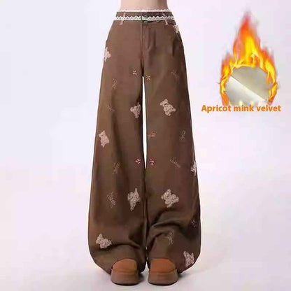 Cartoon Embroidery Straight Leisure Harajuku Lazy Wide-leg Jeans