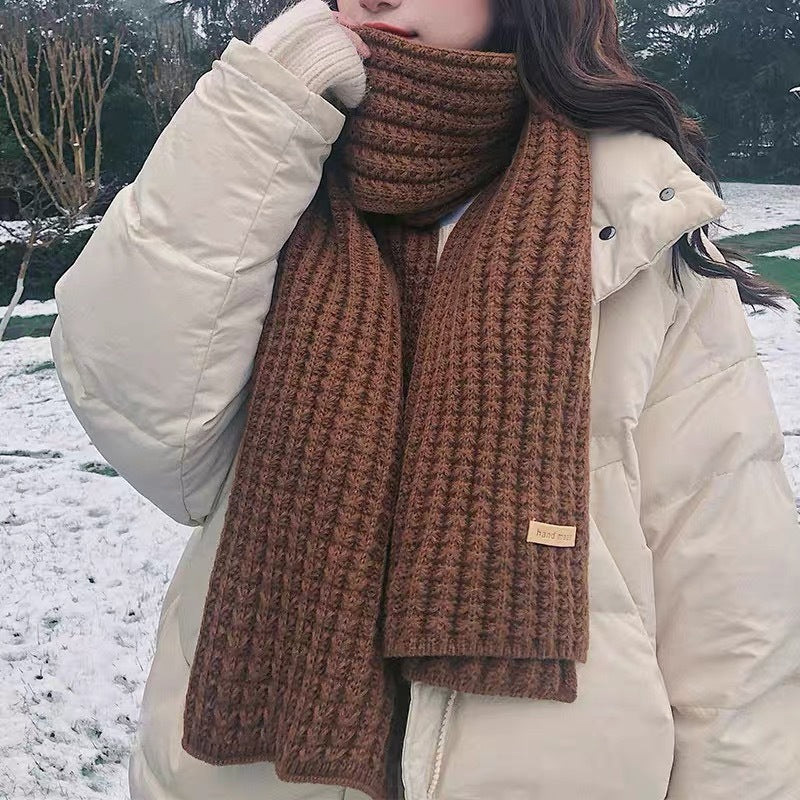 White Harajuku Style Coarse Yarn Knitted Scarf For Women Winter Korean Style All-matching Warm Japanese Style Students Thickened Alamode