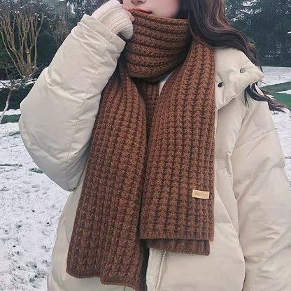 White Harajuku Style Coarse Yarn Knitted Scarf For Women Winter Korean Style All-matching Warm Japanese Style Students Thickened Alamode