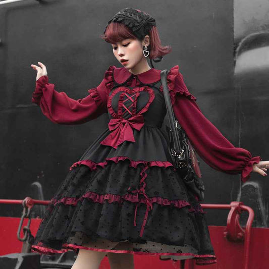 Dark Red Three-stage Suspender Lolita Dress.