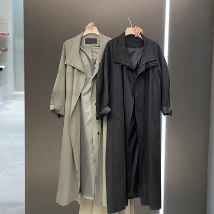 Women's Solid Color Loose Mid Length Windbreaker Jacket.