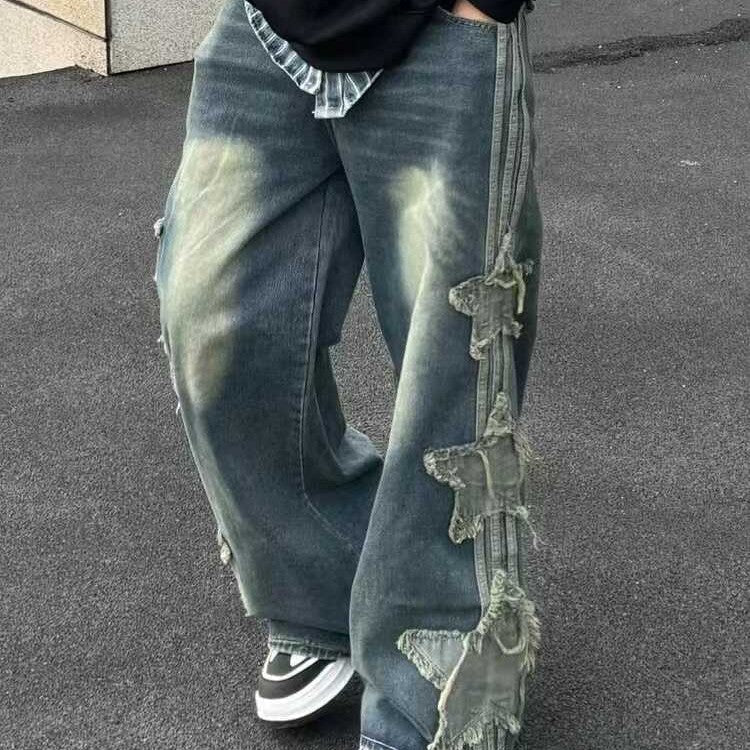 American-style XINGX Patch Straight Jeans Alamode