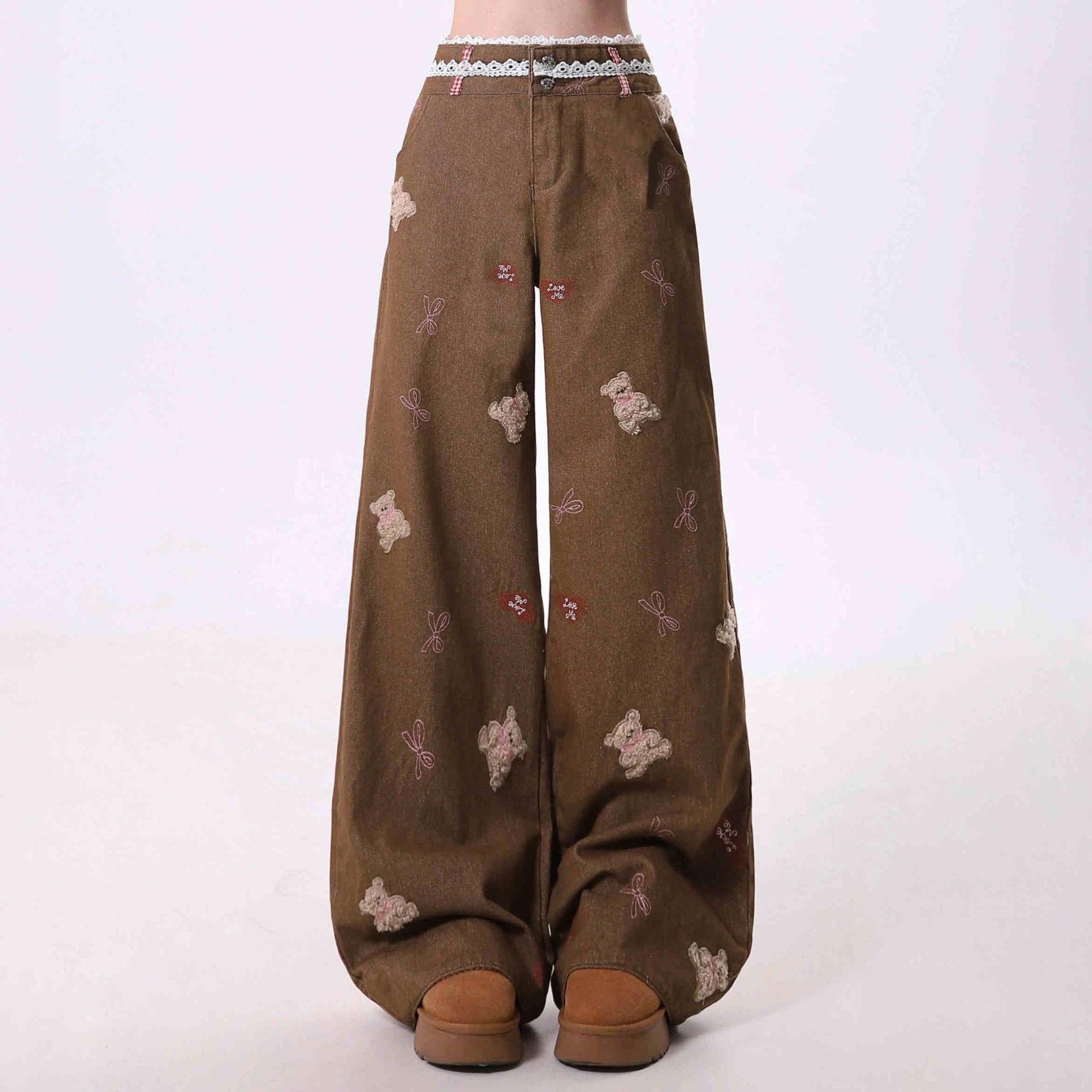 Cartoon Embroidery Straight Leisure Harajuku Lazy Wide-leg Jeans Alamode