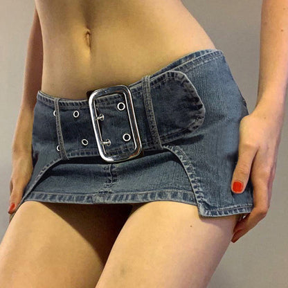Dark Denim Skirt With Wide Belt Versatile.
