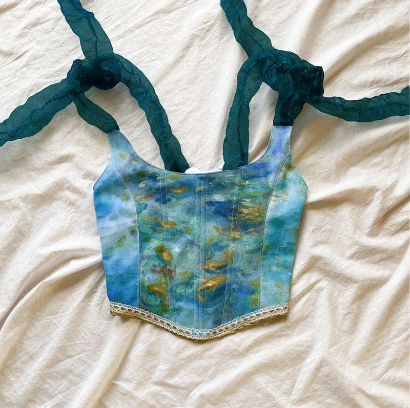 Camisole Cropped Navel Slim-fit Print Camisole Alamode