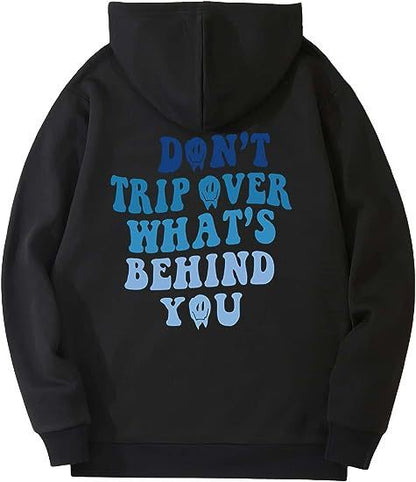 Leisure Pullover Drawstring Letter Print Pattern Hoodie.