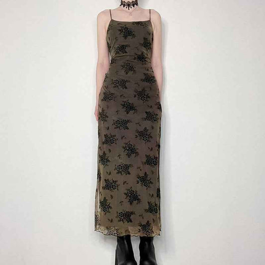 American Dark Vintage Print Slip Dress.
