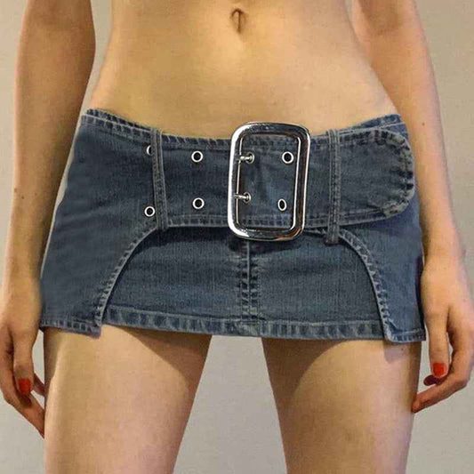 Dark Denim Skirt With Wide Belt Versatile.