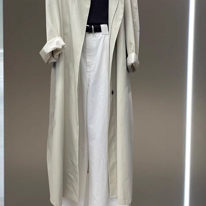 Women's Solid Color Loose Mid Length Windbreaker Jacket.