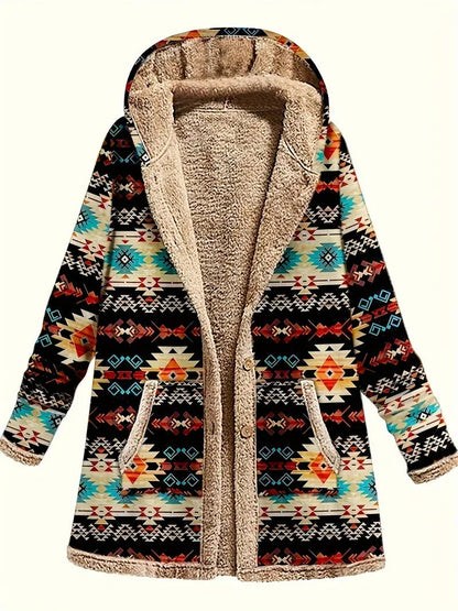 Cotton And Linen Printed Hoodie Warm Plush Coat Alamode