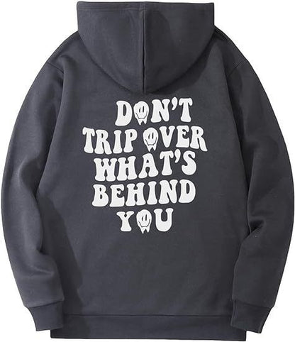 Leisure Pullover Drawstring Letter Print Pattern Hoodie.