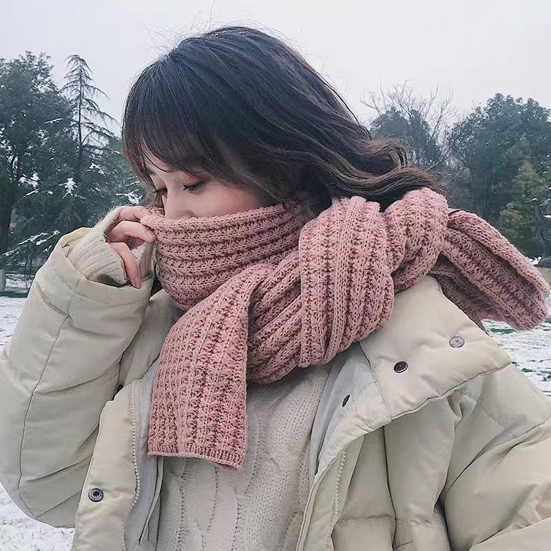 White Harajuku Style Coarse Yarn Knitted Scarf For Women Winter Korean Style All-matching Warm Japanese Style Students Thickened Alamode