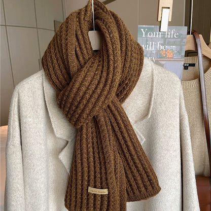 White Harajuku Style Coarse Yarn Knitted Scarf For Women Winter Korean Style All-matching Warm Japanese Style Students Thickened Alamode