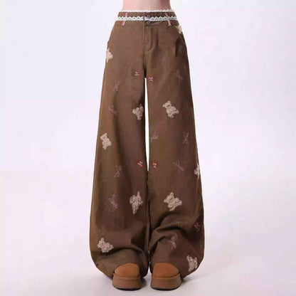 Cartoon Embroidery Straight Leisure Harajuku Lazy Wide-leg Jeans