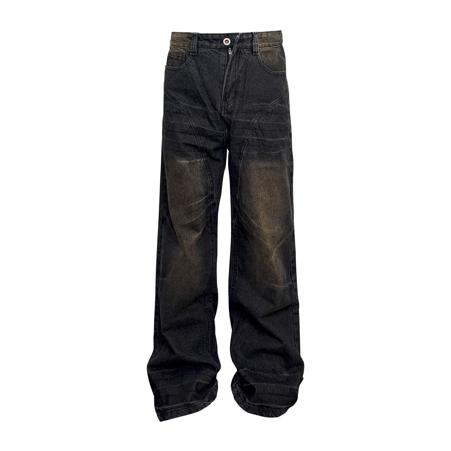 Washed Straight Dirty Mud Textured Deconstructed Jeans Alamode