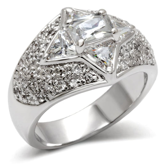 LOA477 - High-Polished 925 Sterling Silver Ring with AAA Grade CZ  in Clear.