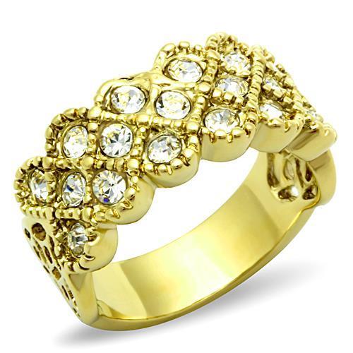 TK1394 - IP Gold(Ion Plating) Stainless Steel Ring with Top Grade Crystal  in Clear.